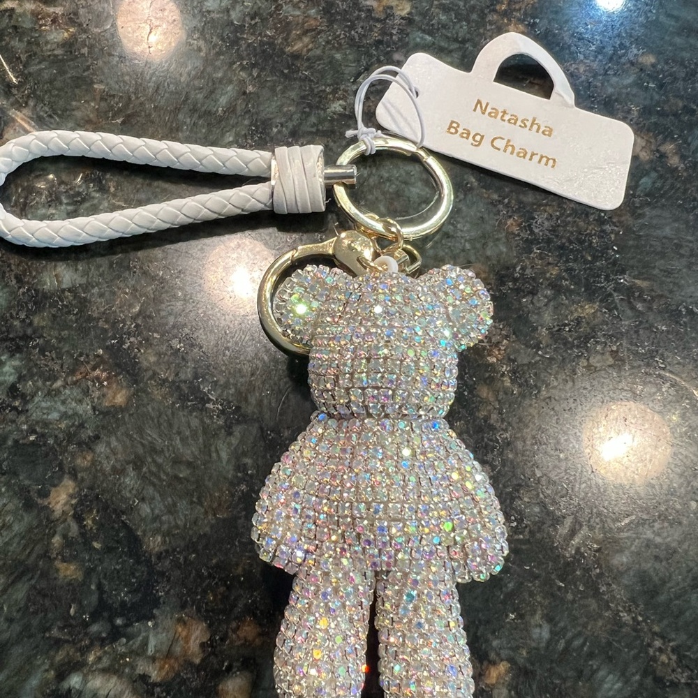 Natasha Couture Silver Bear Bag Charm